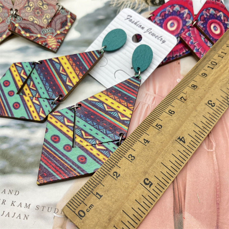 Wholesale Rhombus Vintage Wood Earrings